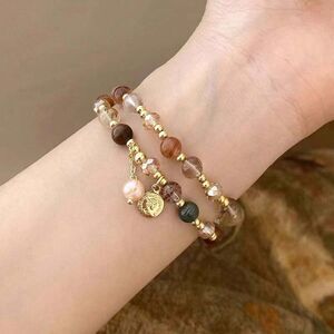 Double Layer Crystal Pearl Beaded Wrap Bracelet Dainty Boho Vtg Style Charm New